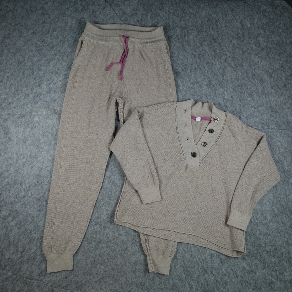 Daily Practice Set Women Small Brown Waffle Knit Henley Top Jogger Pants Lounge